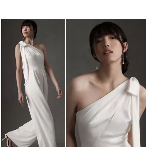 AMSALE Lottie LW194 One-shoulder Jumpsuit Ivory size 8 NEW $550 - Picture 6 of 10